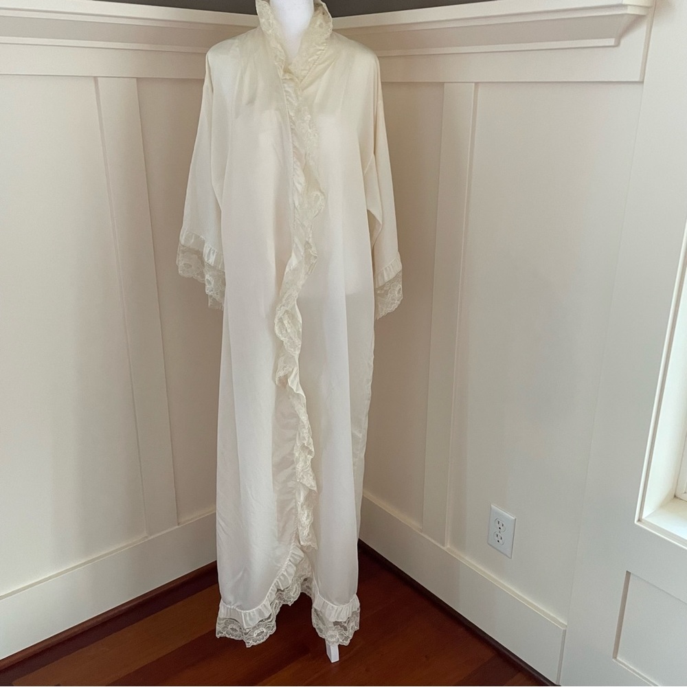 Vintage Givenchy Ivory Satin Silk Lace Intimates Robe